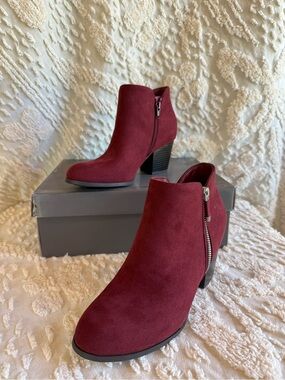 Style & Co. Burgundy Suede Ankle Booties with Side Zip #734
